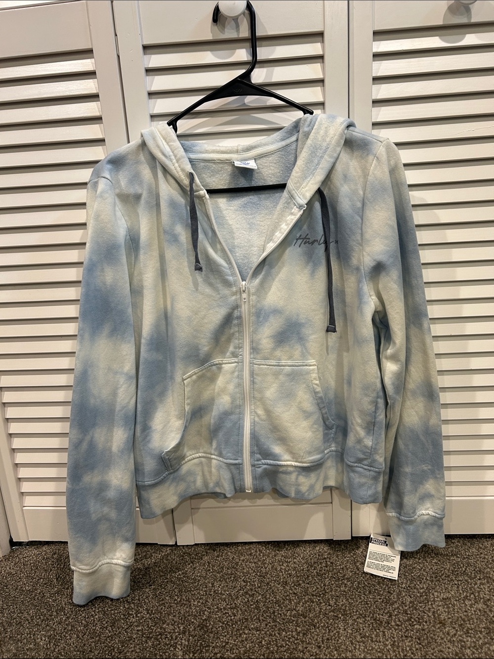 Hurley Light Blue and White Tie-Dye Zip Hoodie